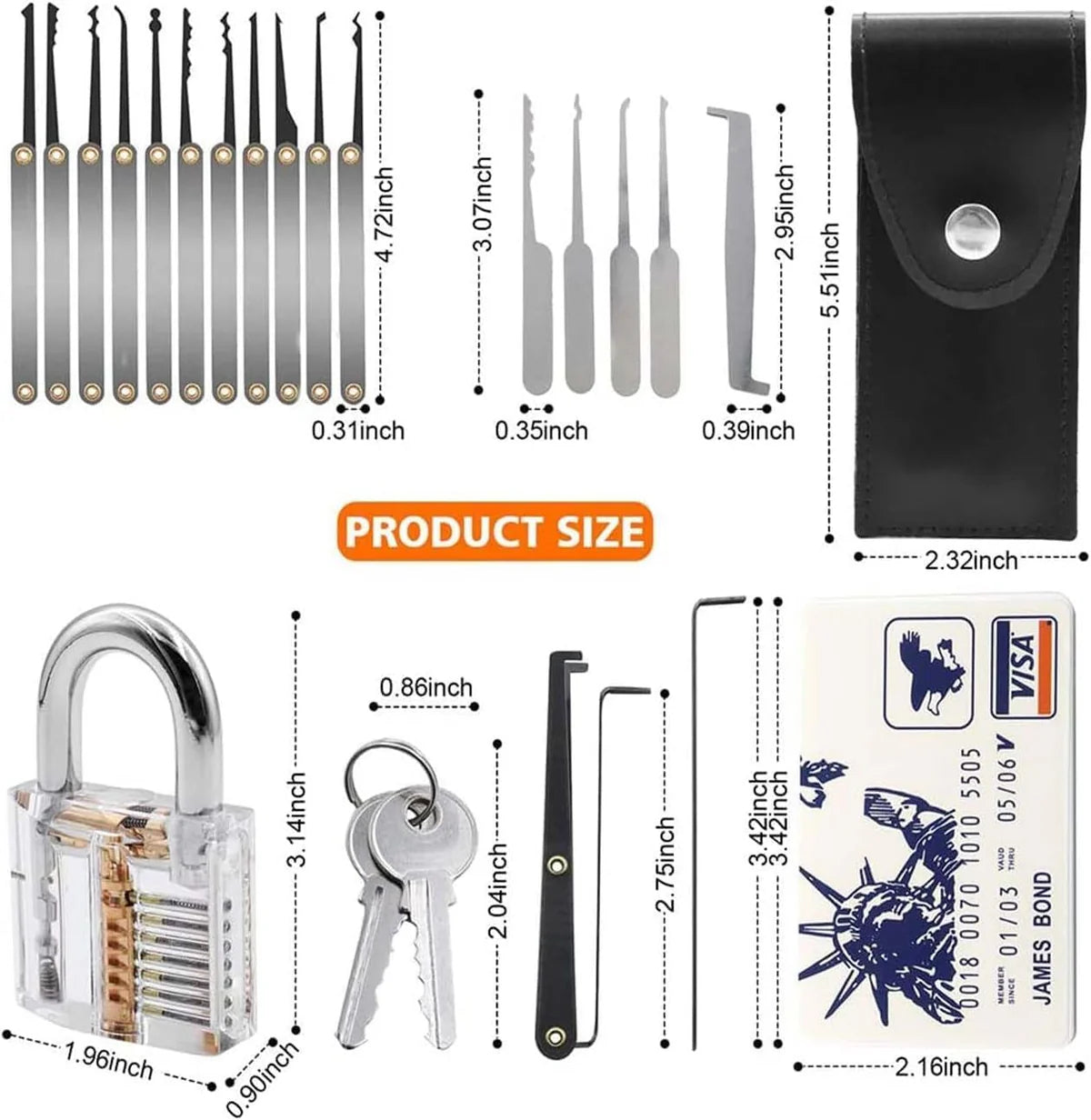 Professional 21-Piece Lock Pick Set with Stainless Steel Padlock & 1 Training Locks