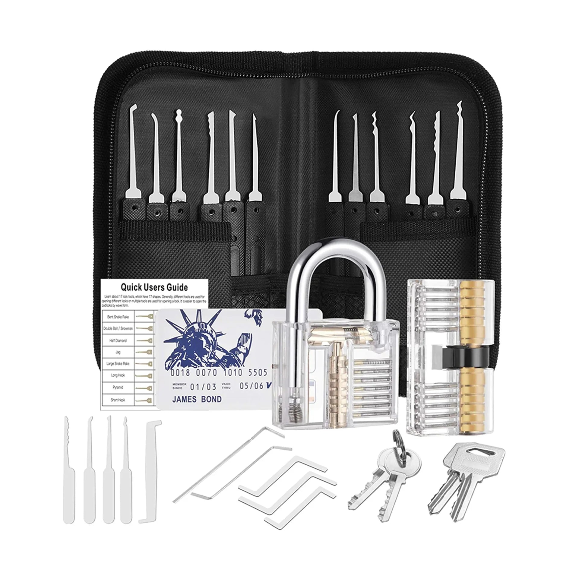 Professional 25-Piece Lock Pick Kit - Includes Transparent Training Locks & Credit Card Tools