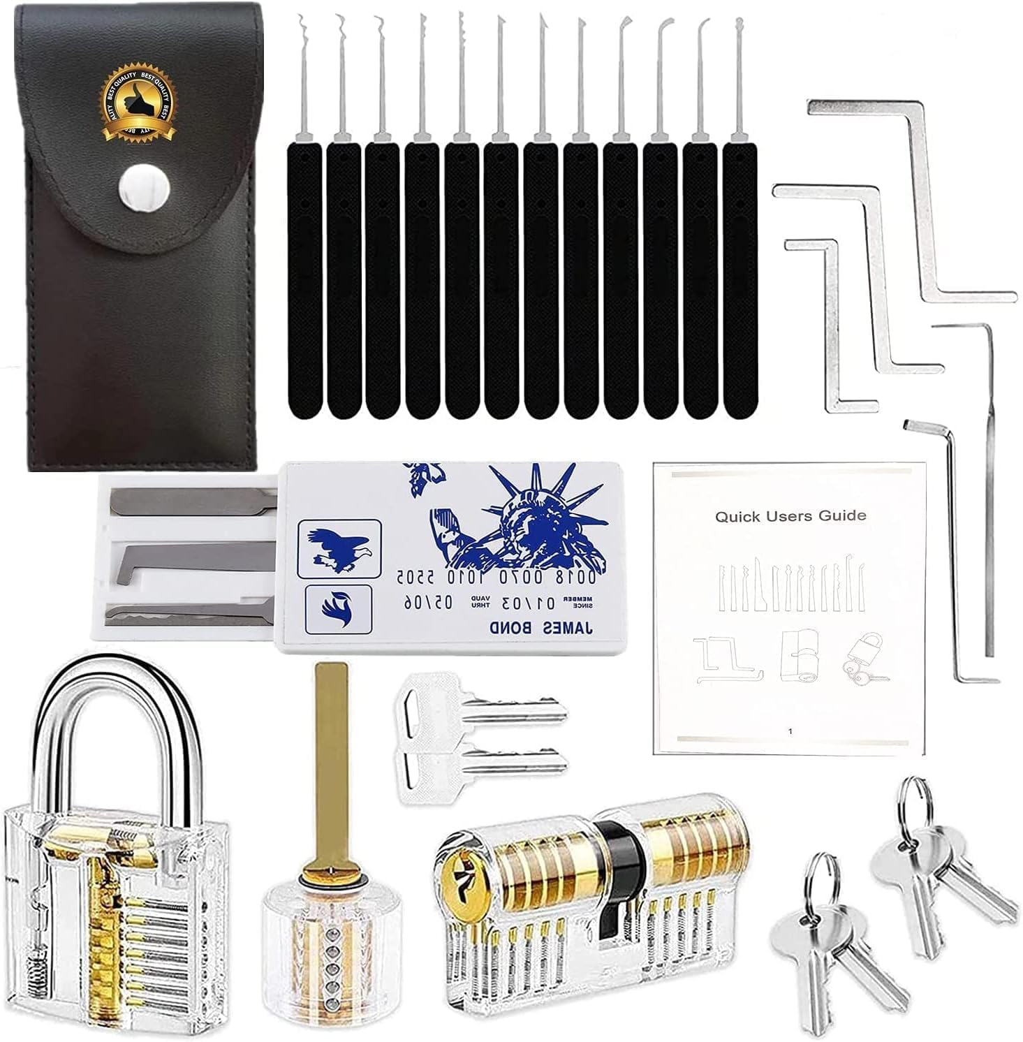 25 Pcs Lock Pick Set W/3 Transparent Training Lock, 5 Pcs Credit Card Lock Picking Kit,17 Pcs Stainless Steel Lock Picking Kit